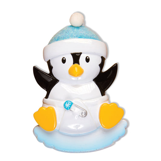 Baby Boy Penguin In Nappy Personalised Ornament