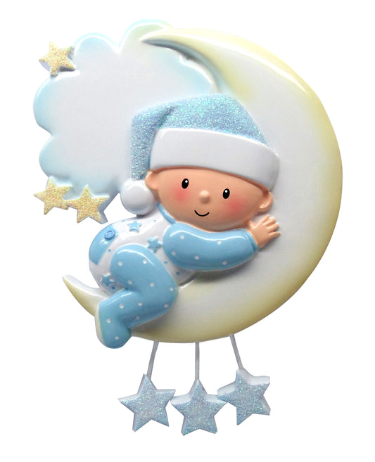 Baby Boy On The Moon Personalzied Ornament