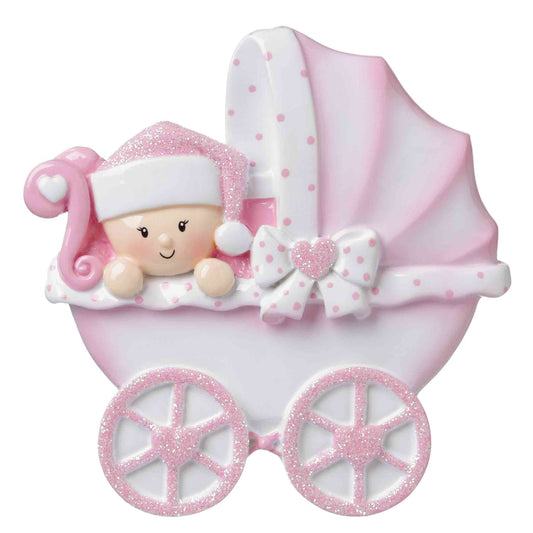 Baby Girl In Carriage Personalised Ornament