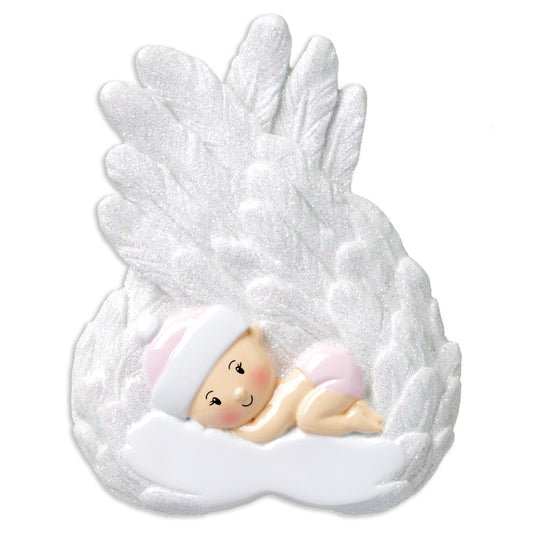 Baby Girl In Angel Wings Personalised Ornament