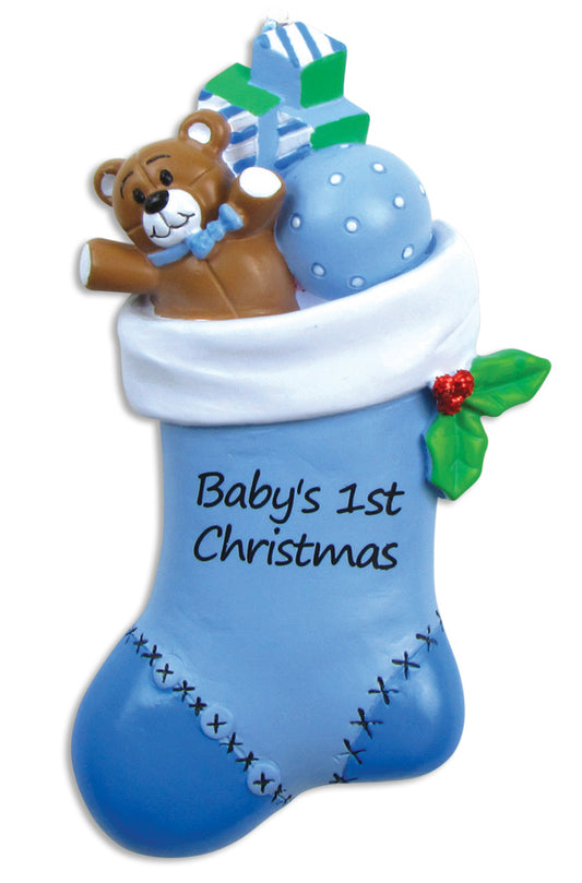 Baby Boy In Stocking Personalised Ornament