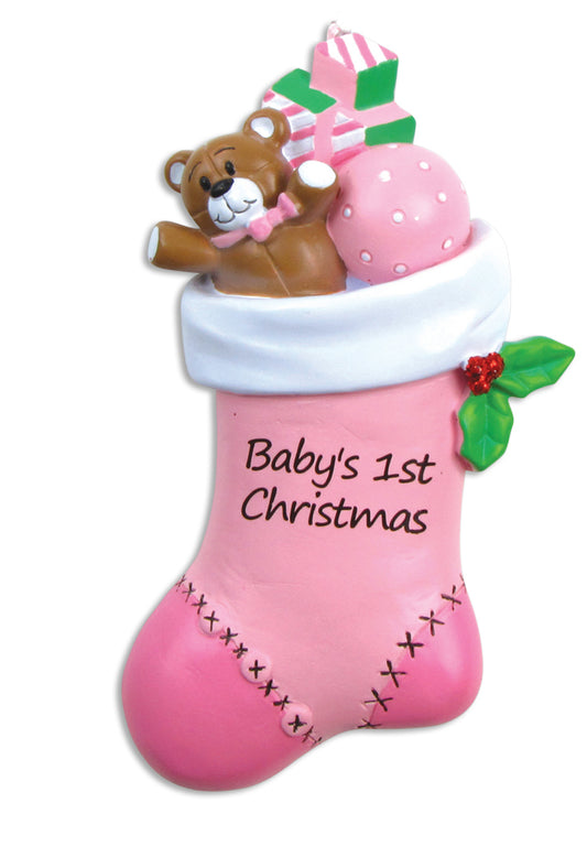Baby Girl In Stocking Personalised Ornament