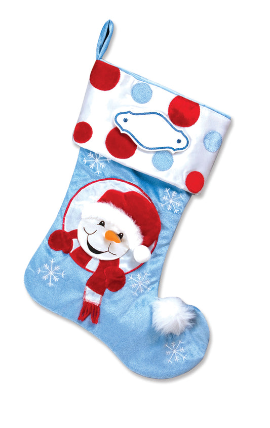 Blue Stocking With Snowman Personalised Stocking