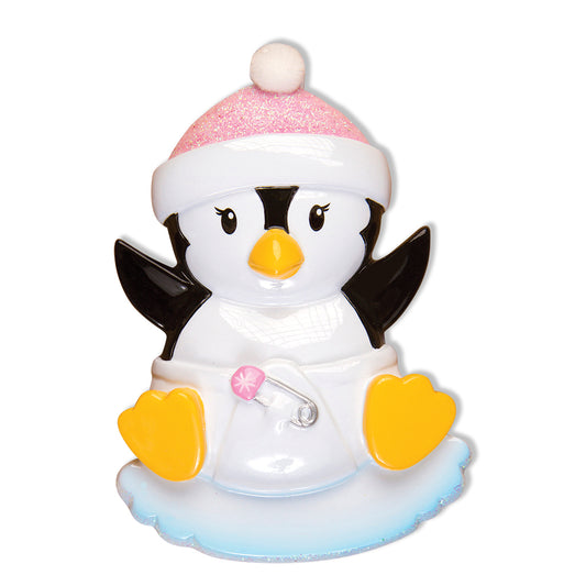 Baby Girl Penguin In Nappy Personalised Ornament