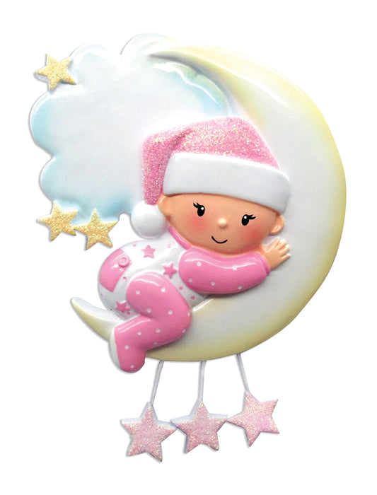 Baby Girl On The Moon Personalzied Ornament