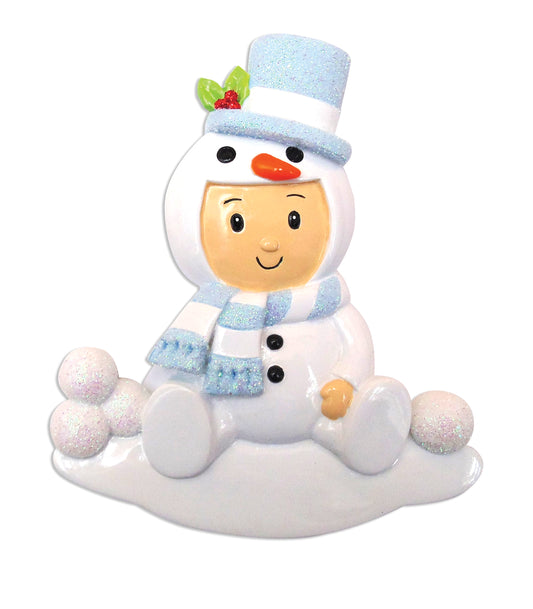 Baby Boy In Snowman Outfit Personalised Ornament