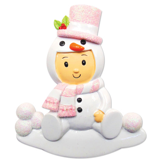 Baby Girl In Snowman Outfit Personalised Ornament